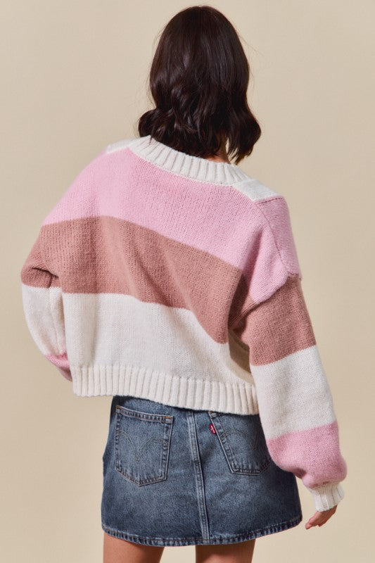 Color Block Checkered Button Down Sweater Cardigan