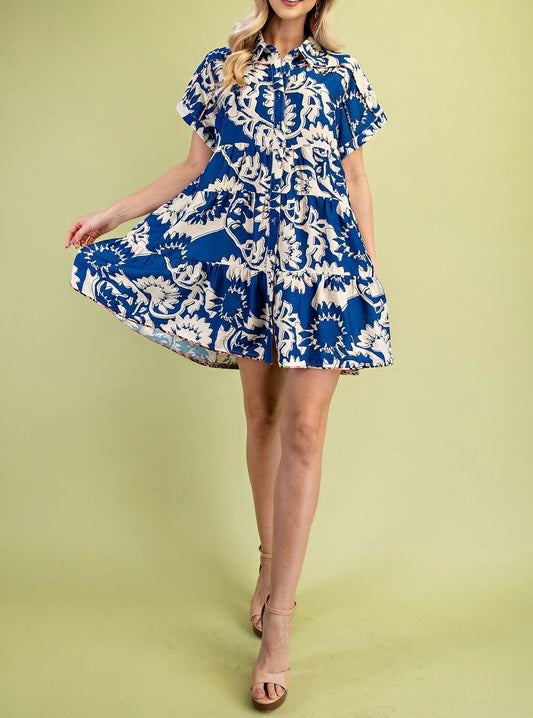 Printed Tiered Button Down Shirt Dress - Sold Out
