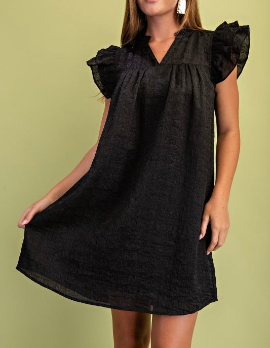 Metallic Embossed Mini Dress (Black) - Sold Out