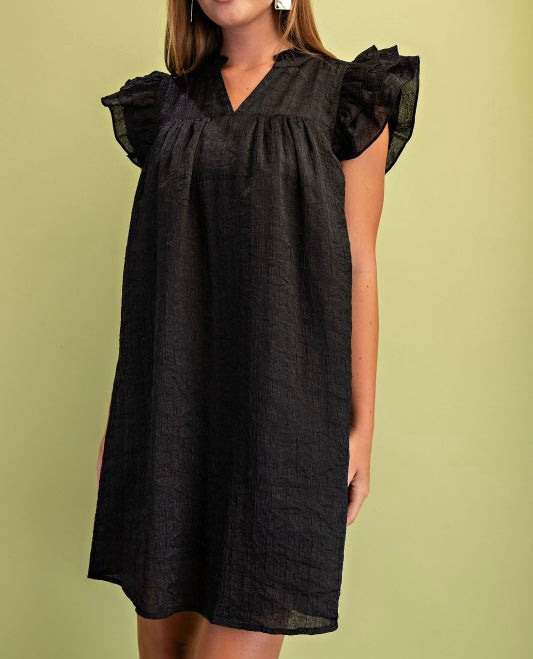 Metallic Embossed Mini Dress (Black) - Sold Out