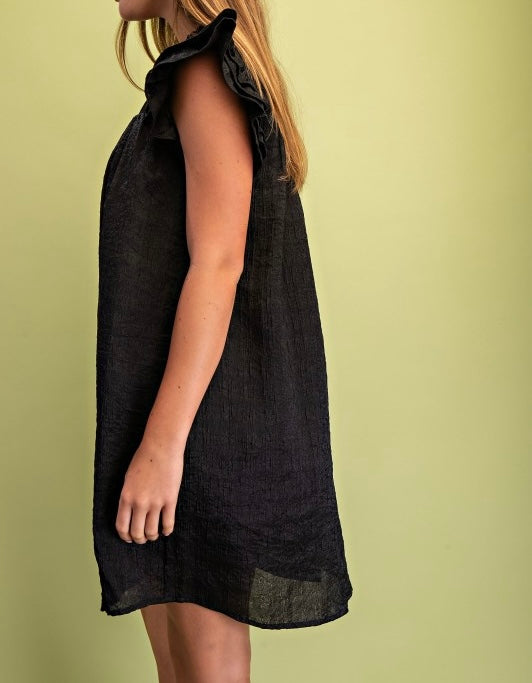 Metallic Embossed Mini Dress (Black) - Sold Out