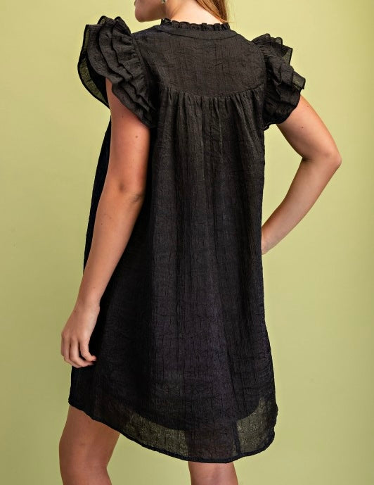Metallic Embossed Mini Dress (Black) - Sold Out