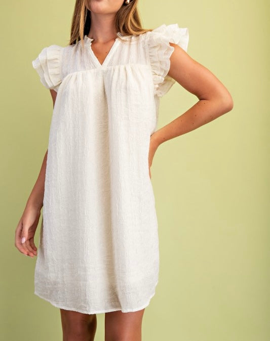 Metallic Embossed Mini Dress (Cream)