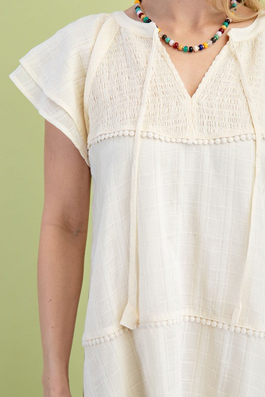 Tiered Tassel Tie Mini Dress (Ivory)