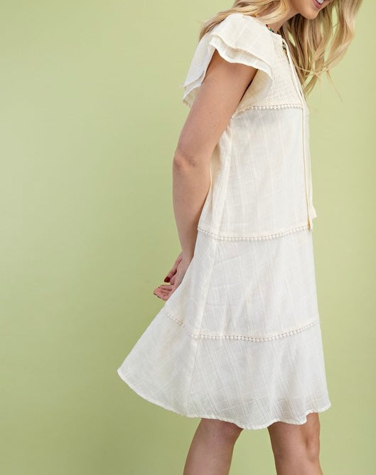 Tiered Tassel Tie Mini Dress (Ivory)