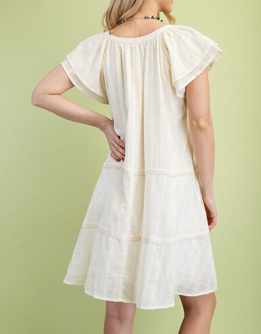 Tiered Tassel Tie Mini Dress (Ivory)