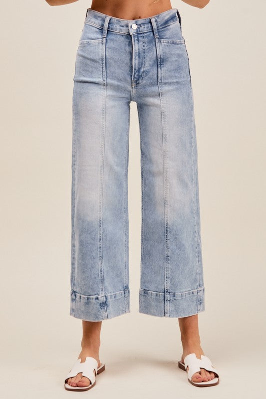 Mid Rise Stretch Wide Leg Denim Jeans