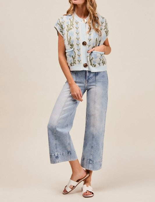 Mid Rise Stretch Wide Leg Denim Jeans