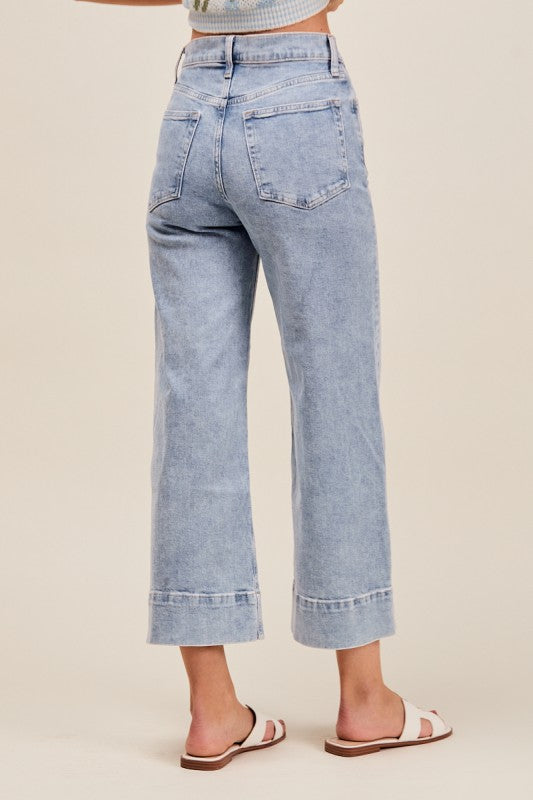 Mid Rise Stretch Wide Leg Denim Jeans