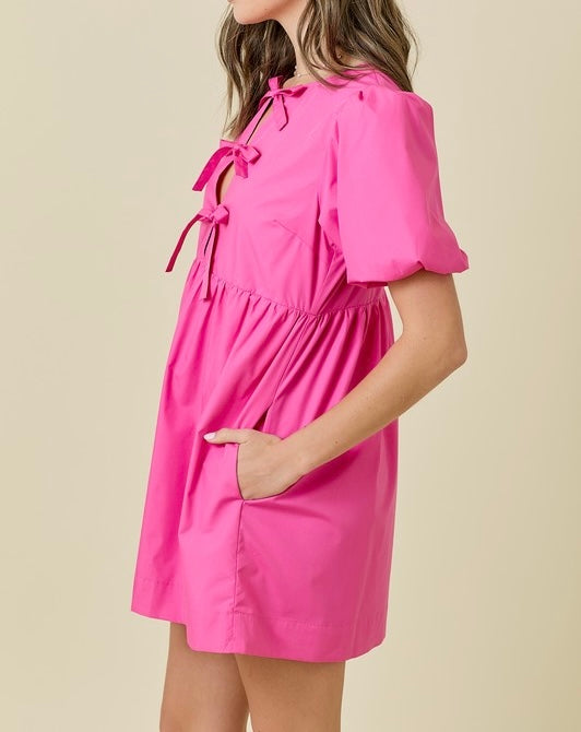 Open V Neck Mini Dress w/Triple Ties