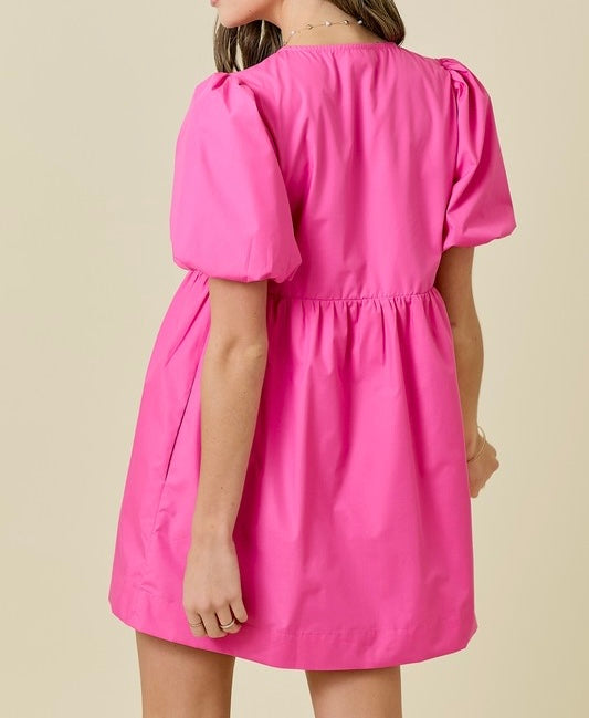 Open V Neck Mini Dress w/Triple Ties
