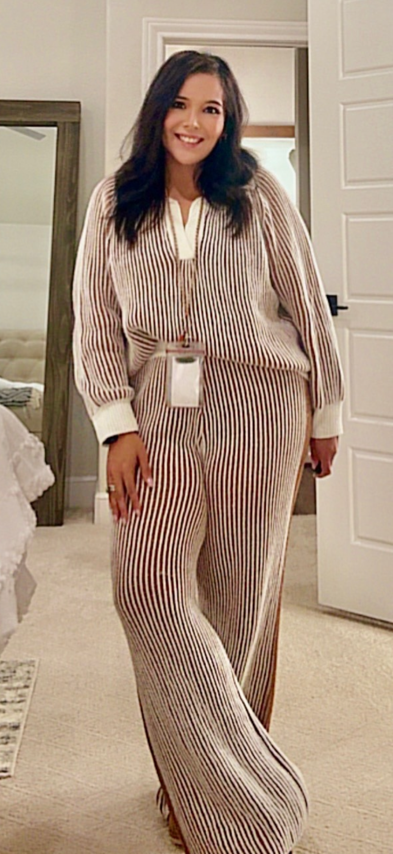 Two Tone Ribbed Knit Sweater and Pants Set