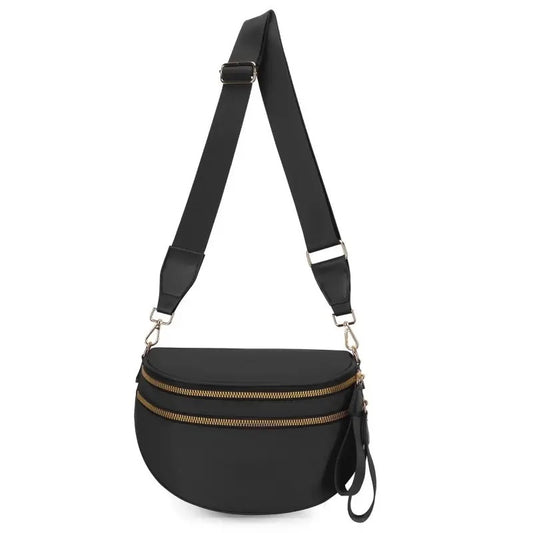 Crossbody Zipper Removal Strap Sling Bum Bag (Black Solid)