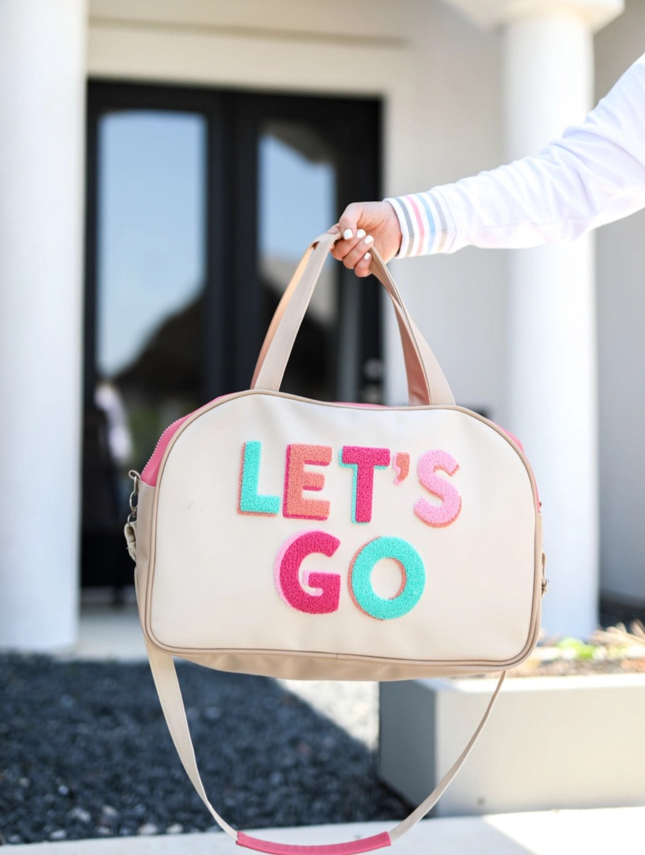 Duffel Bag Embroidered Lettering "Let's Go"