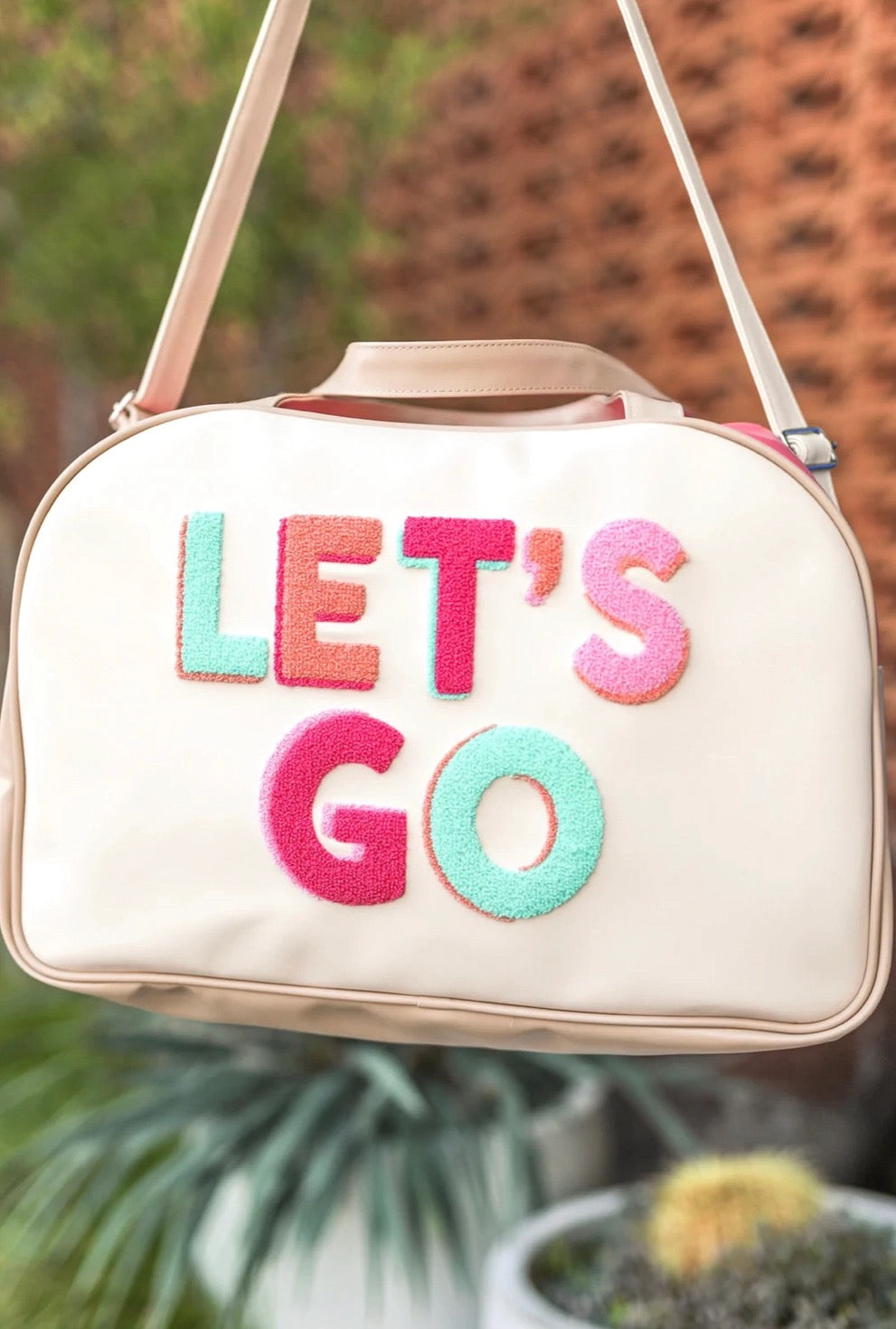 Duffel Bag Embroidered Lettering "Let's Go"