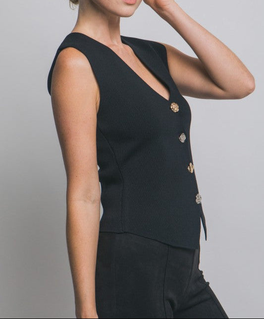 Sleeveless V-Neck Vest (Black)-Sold out