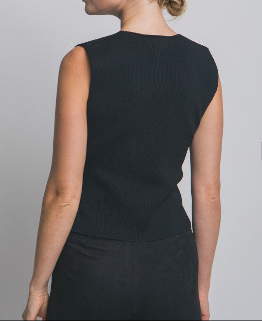 Sleeveless V-Neck Vest (Black)-Sold out