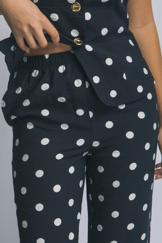 Black with white polka dot vest and pant set