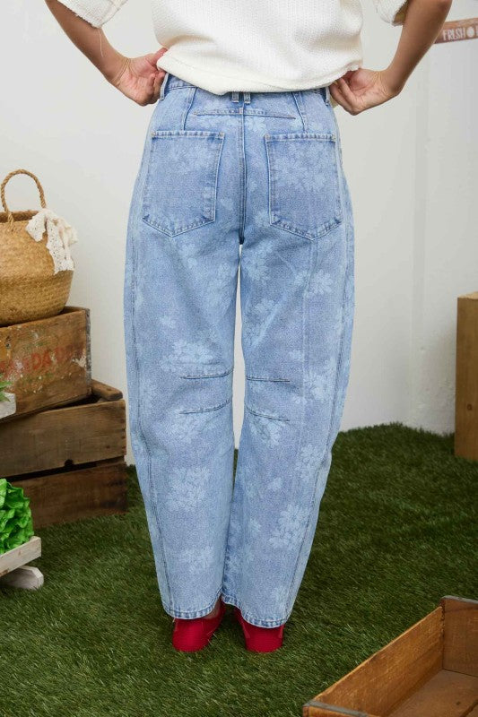 Floral Washed Denim Pattern Jeans