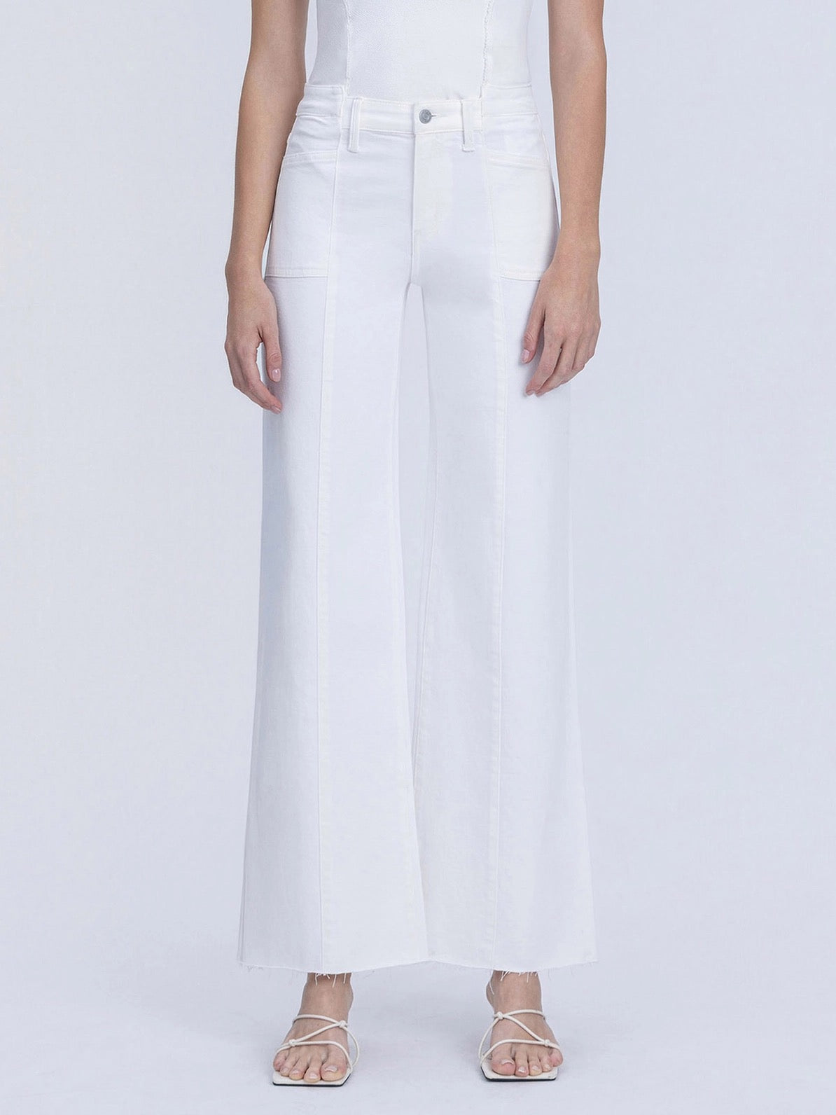 High Rise Stacked Waistband Optic White Wide Jeans