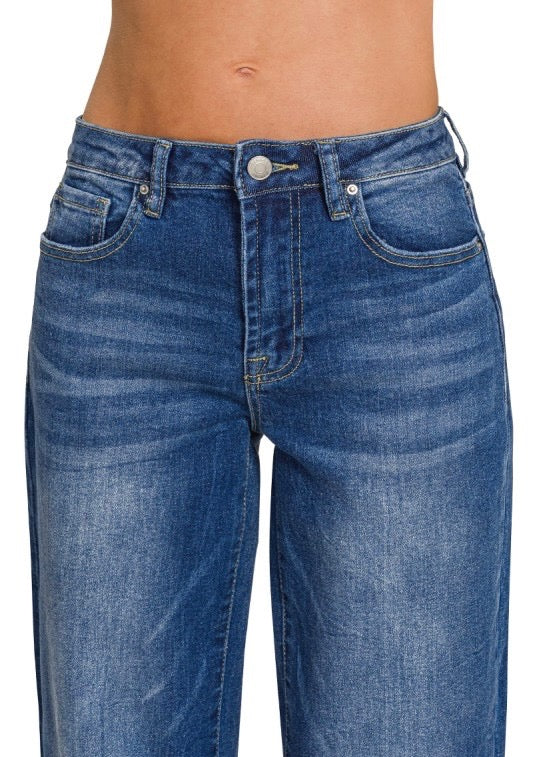 Wide Cuffed Raw Hem Denim Pants