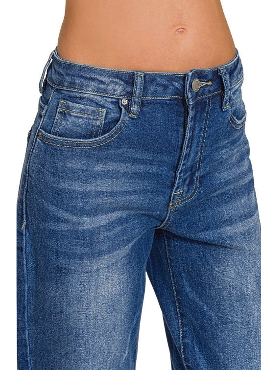 Wide Cuffed Raw Hem Denim Pants