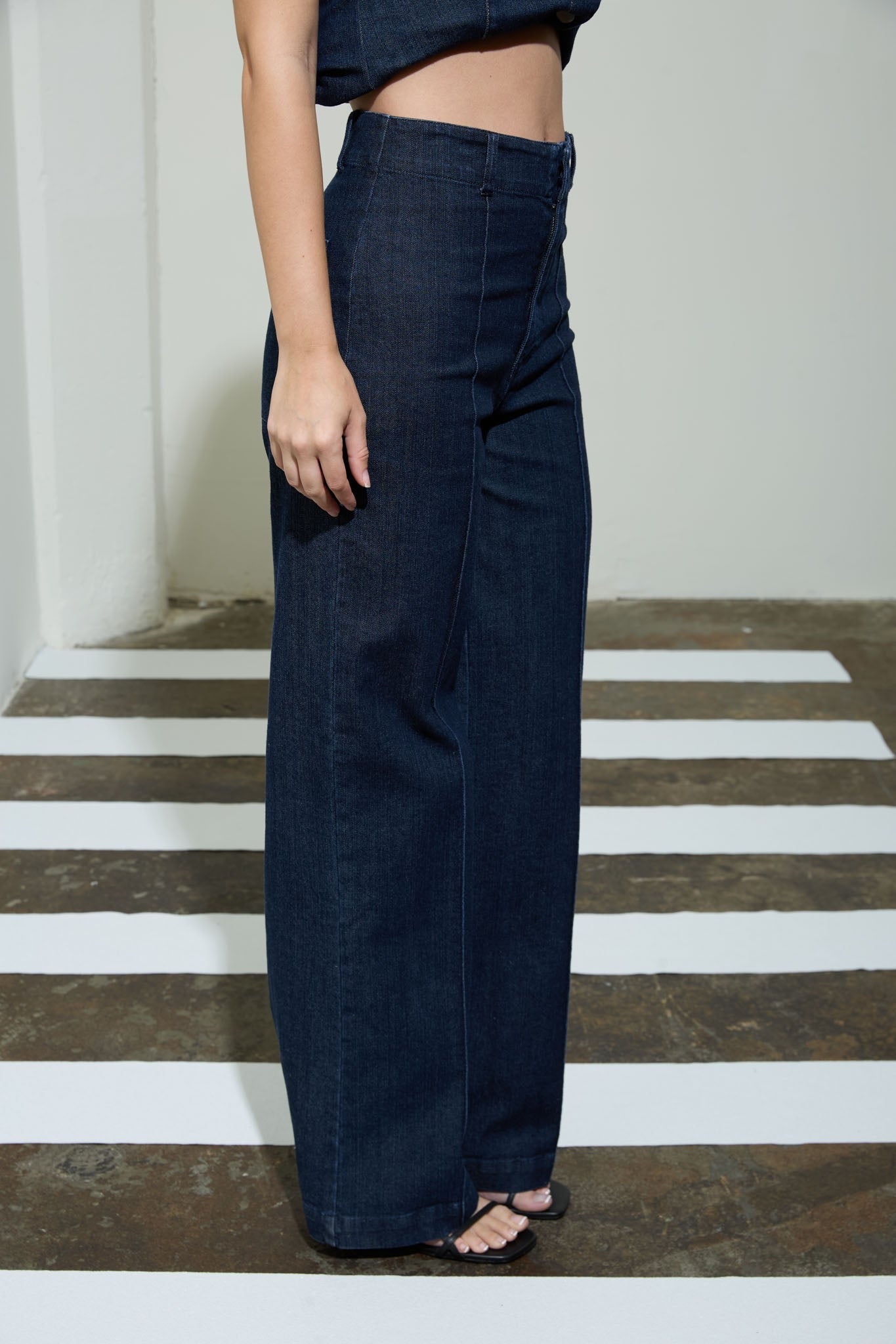 High Waist Front Seam Wide Leg Jeans Denim