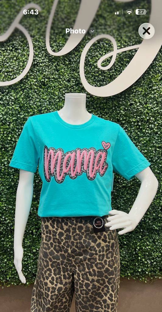"Mama" Graphic w/ Leopard Print Outline T-Shirt