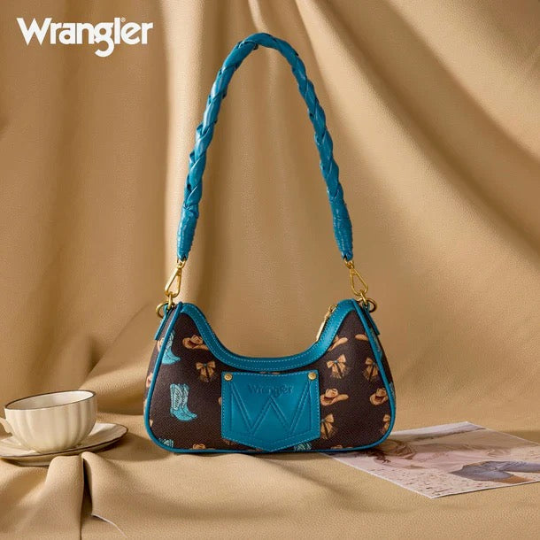Turquoise Braided Handle Wrangler Western Cowgirl Print Shoulder Bag