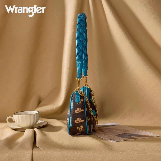 Turquoise Braided Handle Wrangler Western Cowgirl Print Shoulder Bag