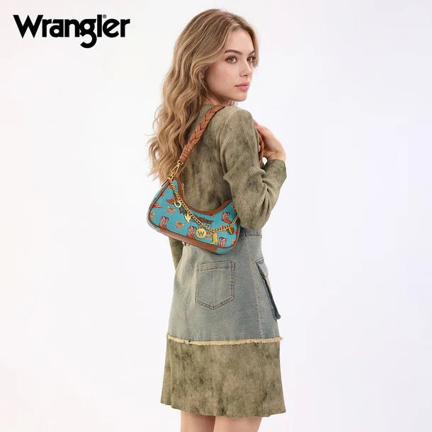 Vibrant Turquoise Canvas Wrangler Rodeo Icons Shoulder Bag