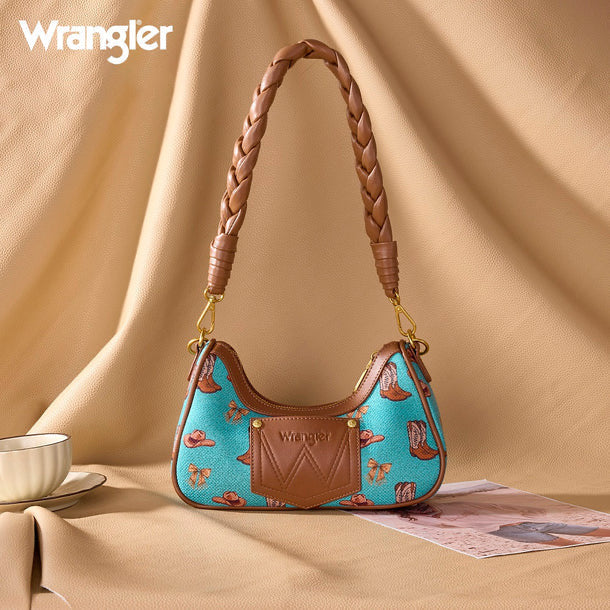 Vibrant Turquoise Canvas Wrangler Rodeo Icons Shoulder Bag