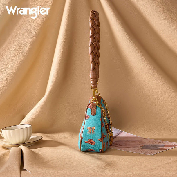 Vibrant Turquoise Canvas Wrangler Rodeo Icons Shoulder Bag