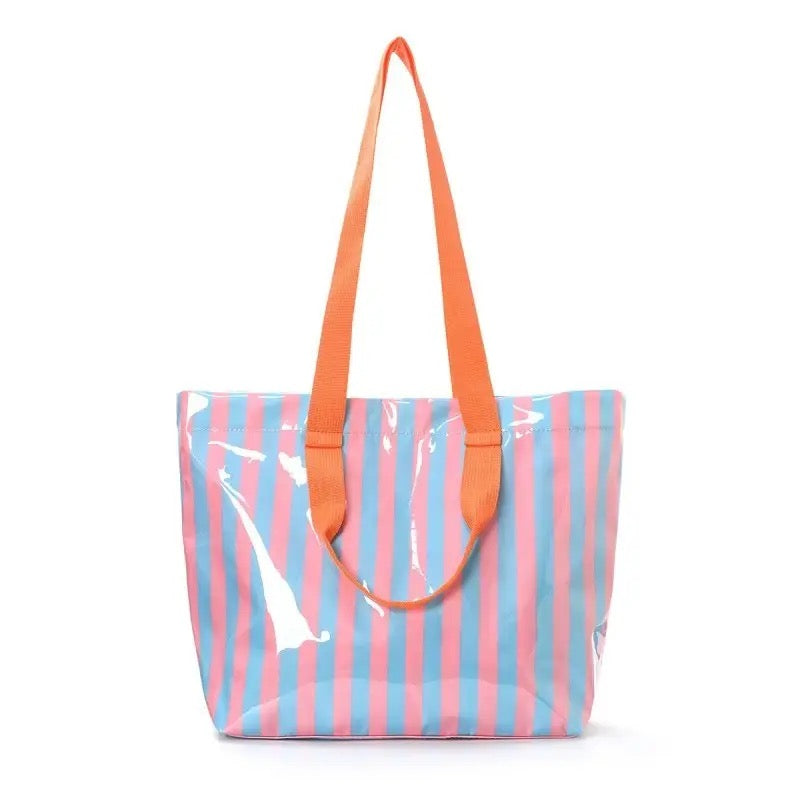 Waterproof Striped Plastic Tote with Orange Handles
