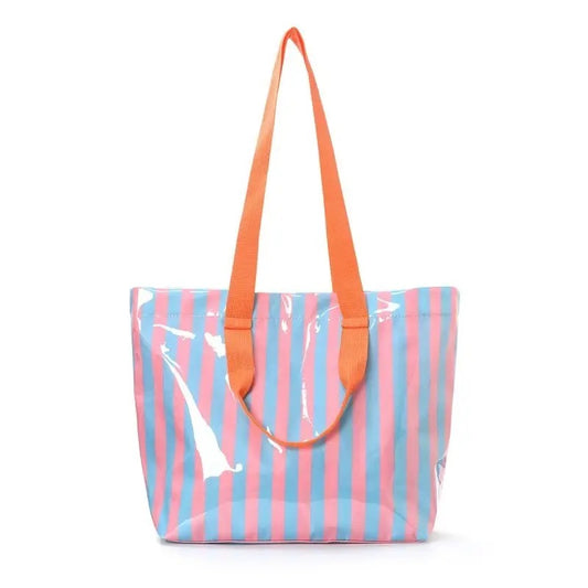 Waterproof Striped Plastic Tote with Orange Handles