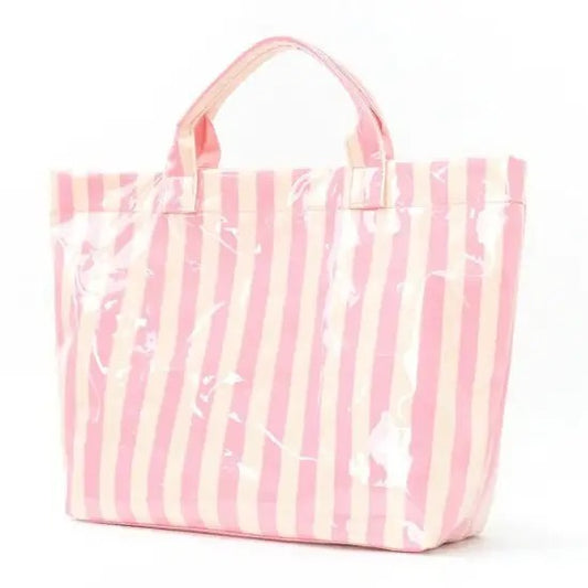 Large Striped Vinyl Tote Light Pink Design
