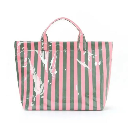 Large Striped Vinyl Tote Pink & Gray Design