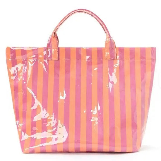 Large Striped Vinyl Tote Pink Design