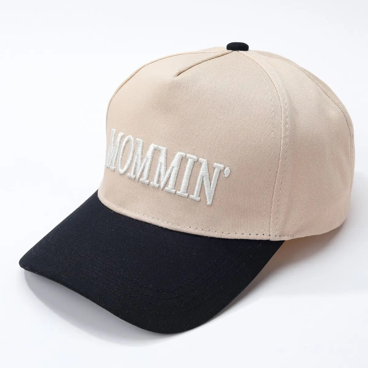 Cream-Colored Black Baseball Hat MOMMIN