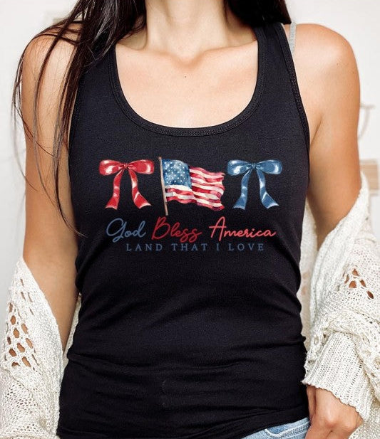 God Bless America Graphic Black Racerback Tank