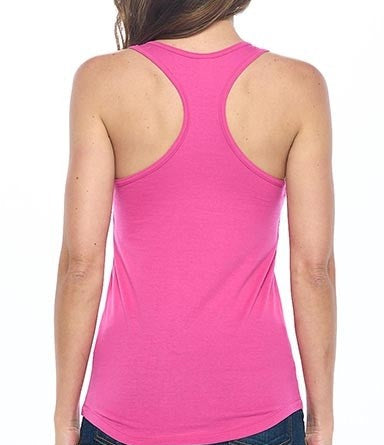 Pink tank top worn by a person on a white background