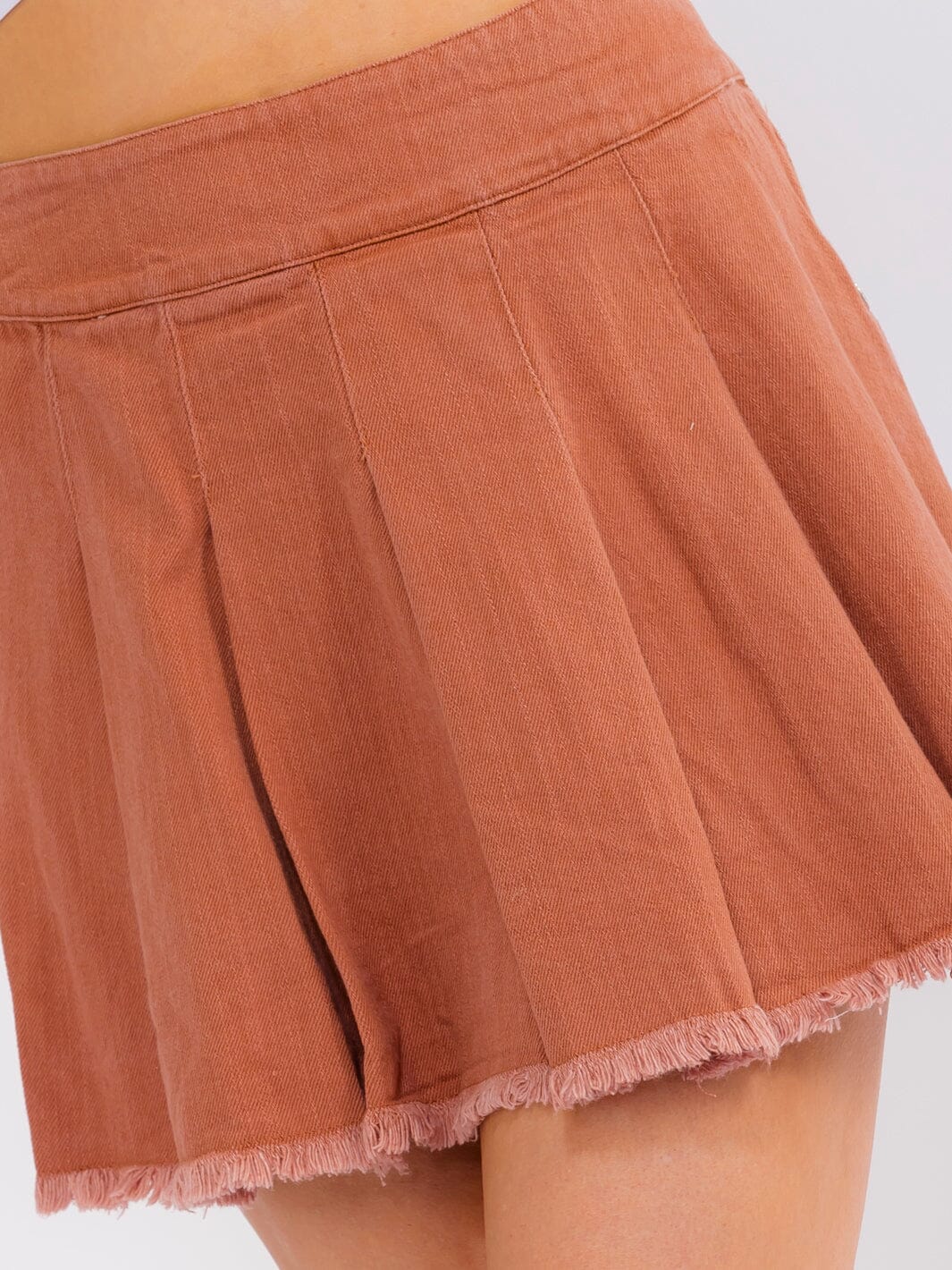 Women's Zip Up Rust Pleated Denim Mini Skirt