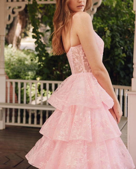 Glitter Tiered Ruffle Skirt Prom Dress