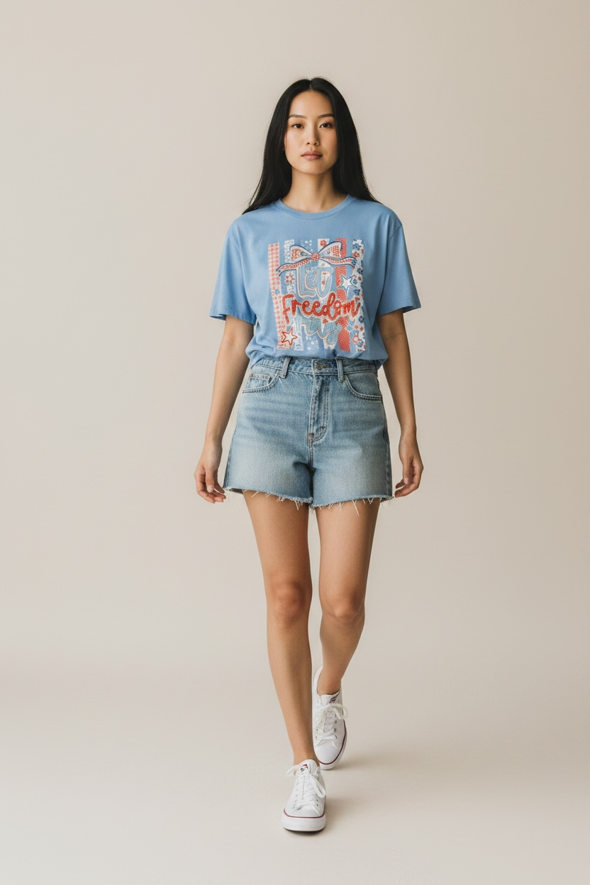 Light Blue "Let Freedom Ring" Graphic T-Shirt