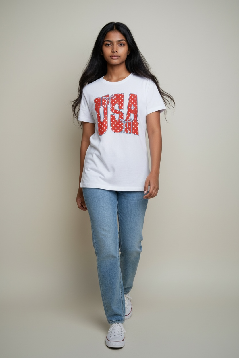 White "USA" Bold Red Letters T-Shirt