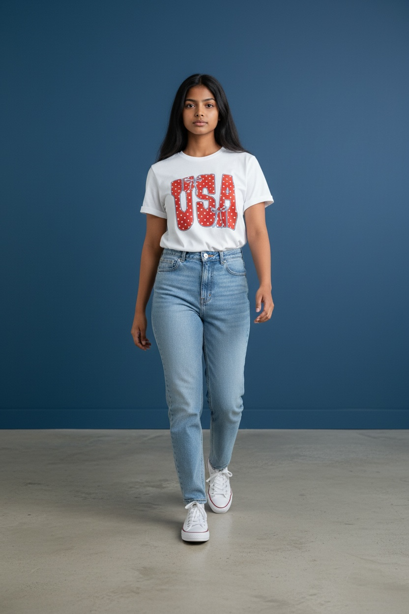 White "USA" Bold Red Letters T-Shirt
