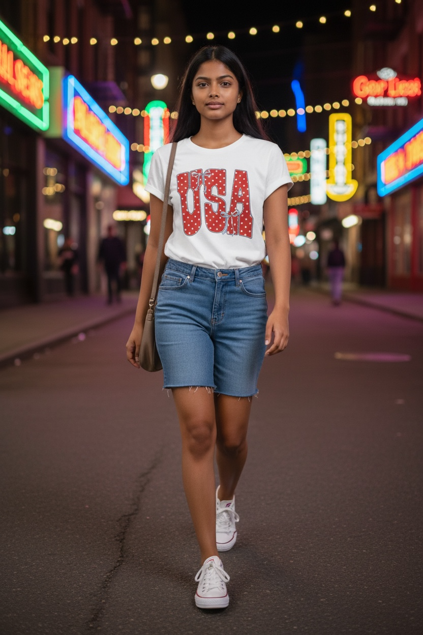 White "USA" Bold Red Letters T-Shirt