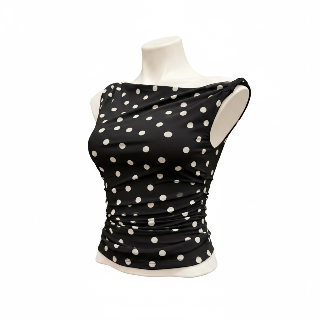 Black Collar Polka Dot Lycra Blouse