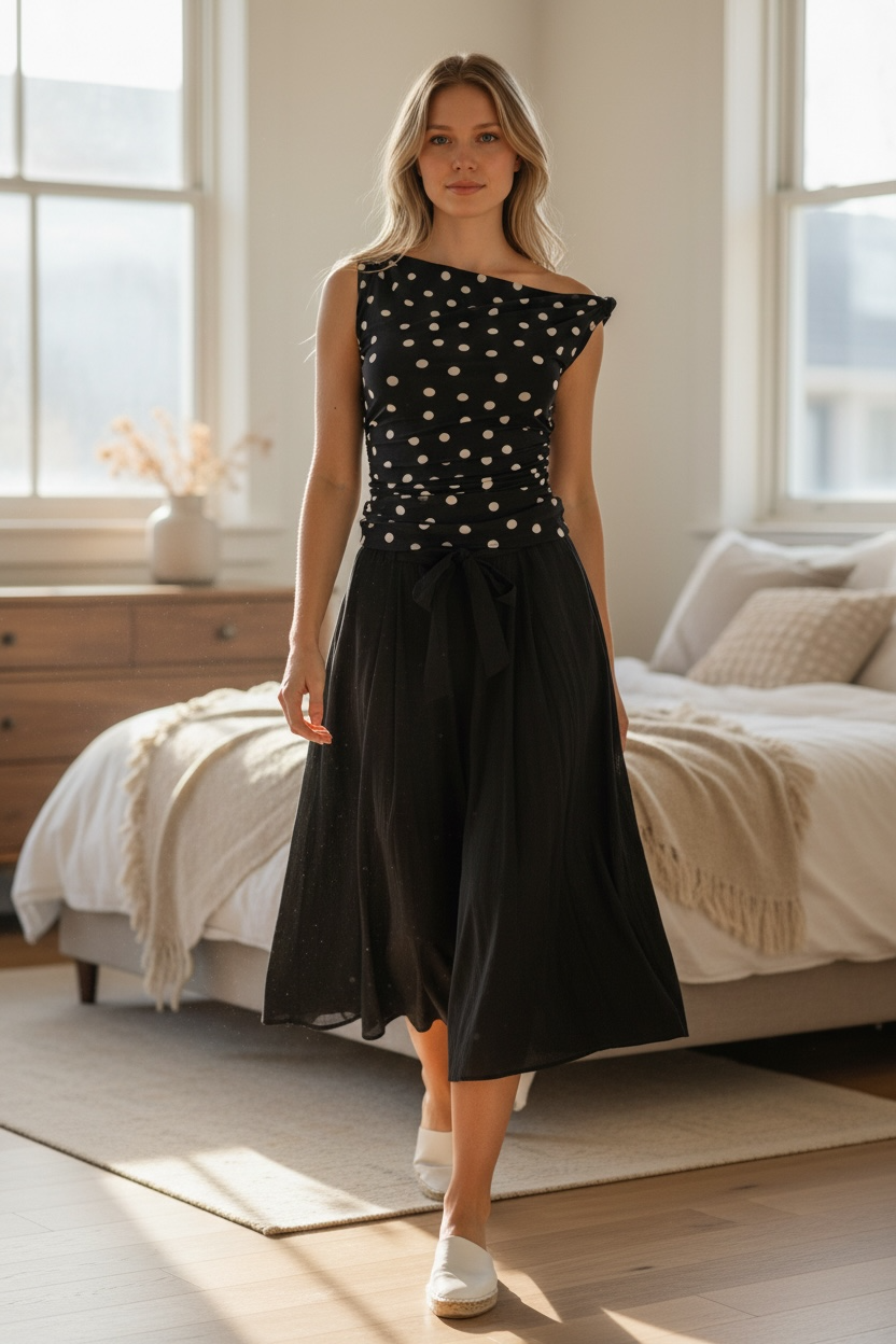 Black Collar Polka Dot Lycra Blouse