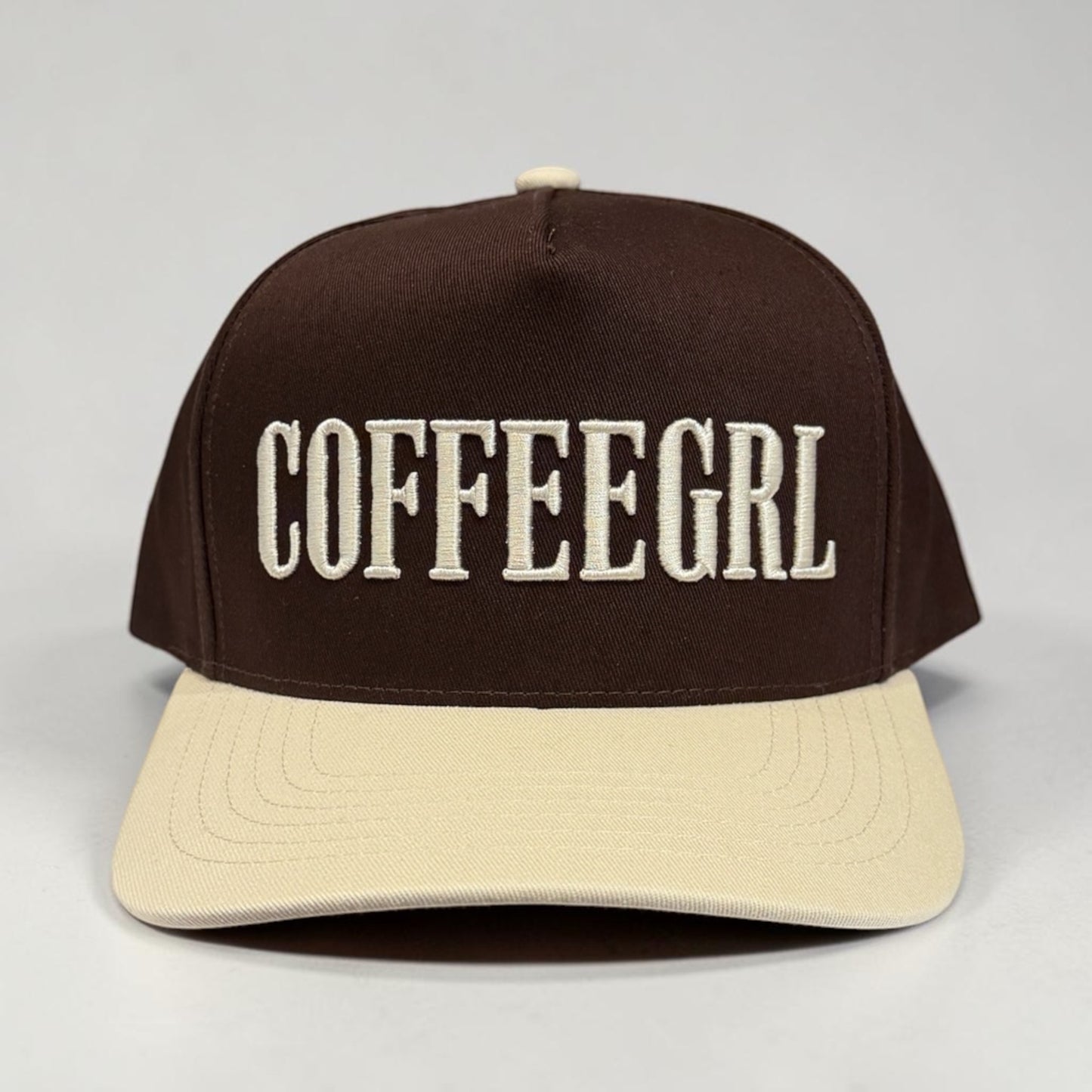 Trucker Hat 'Coffeegrl' Embroidered Lettering Brown & Cream